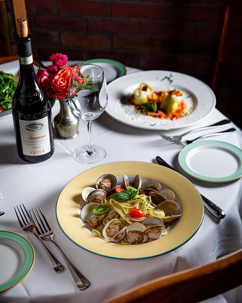 Spaghetti Vongole at an Italian restaurant in NYC.