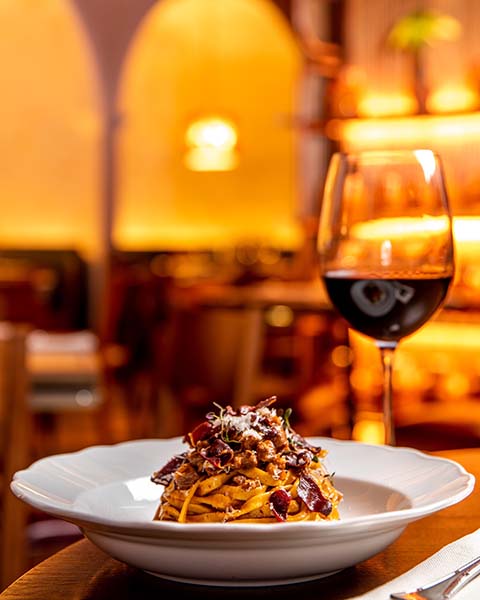 Pasta in a restaurant setting